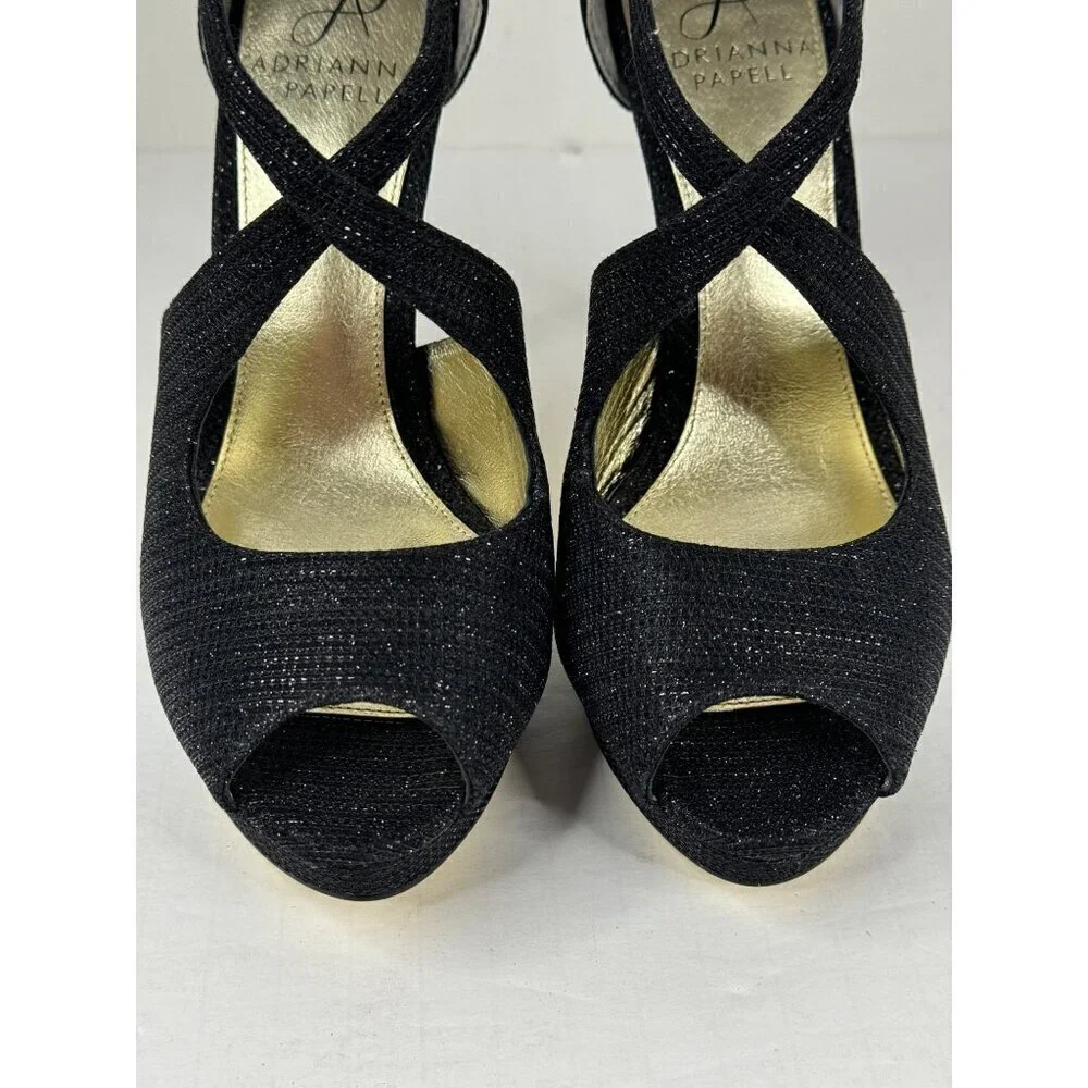 Adrianna Papell NEW Platform Heels Rosalie Black Gavi Glitter Formal Size 6.5M